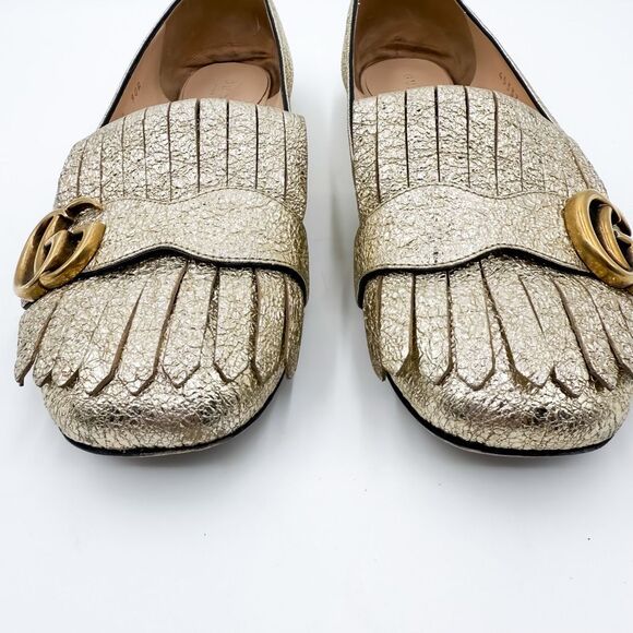 Gucci Marmont GG Gold Fringe Loafer Flats Metallic EU 38 US 8 - Picture 3 of 13